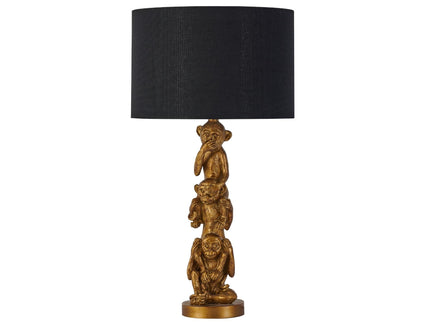 Sage Three Wise Monkey Table Lamp with Black Cloth Shade.