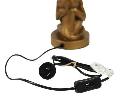 Sage Three Wise Monkey Table Lamp with Black Cloth Shade.
