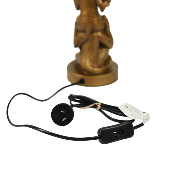 Sage Three Wise Monkey Table Lamp with Black Cloth Shade.
