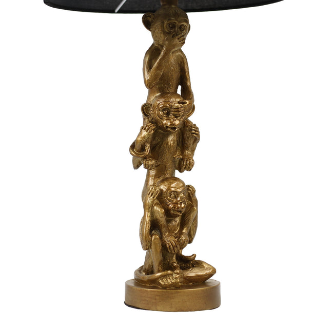 Sage Three Wise Monkey Table Lamp with Black Cloth Shade.