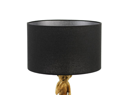 Sage Three Wise Monkey Table Lamp with Black Cloth Shade.