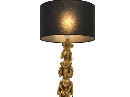 Sage Three Wise Monkey Table Lamp with Black Cloth Shade.
