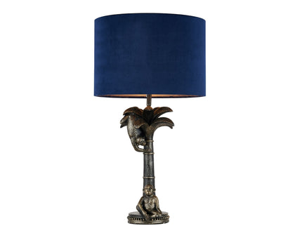 Palmer Two Monkeys Table Lamp with Blue Cloth Shade for Living Room.