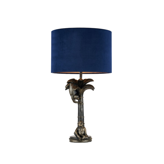 Palmer Two Monkeys Table Lamp with Blue Cloth Shade for Living Room.