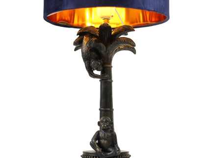 Palmer Two Monkeys Table Lamp with Blue Cloth Shade for Living Room.