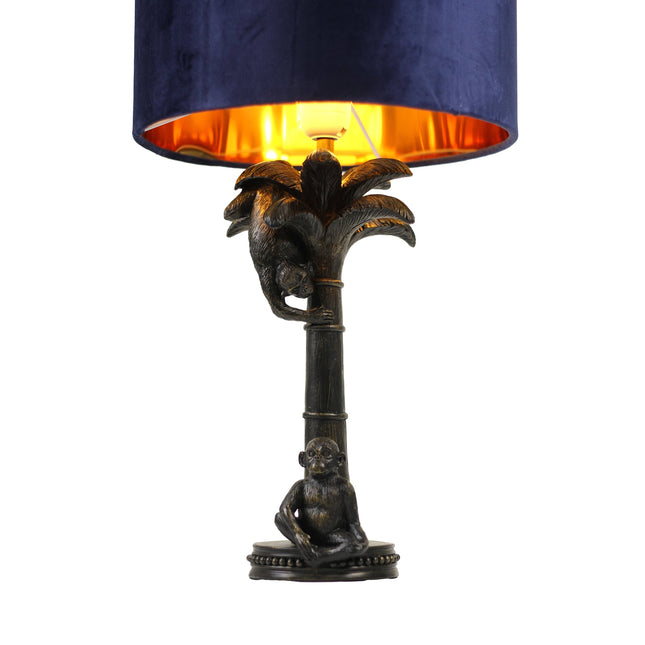 Palmer Two Monkeys Table Lamp with Blue Cloth Shade for Living Room.