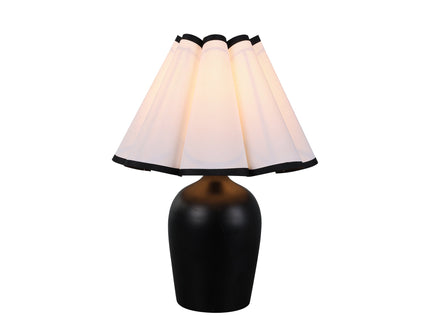 Wilma Touch Table Lamp with Fabric Shade and Black Iron Base.