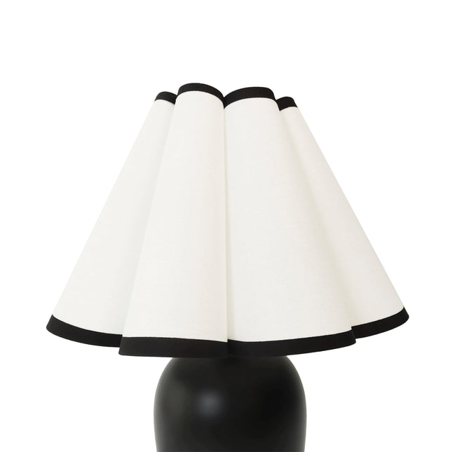 Wilma Touch Table Lamp with Fabric Shade and Black Iron Base.