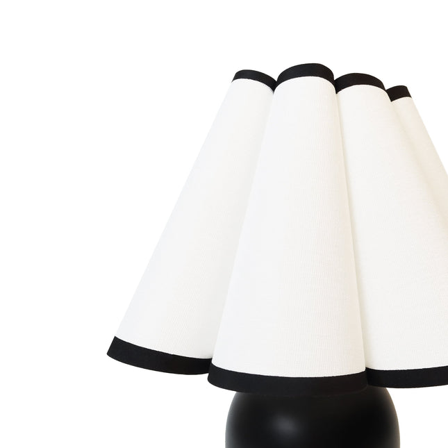 Wilma Touch Table Lamp with Fabric Shade and Black Iron Base.