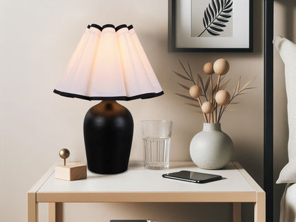 Wilma Touch Table Lamp with Fabric Shade and Black Iron Base.