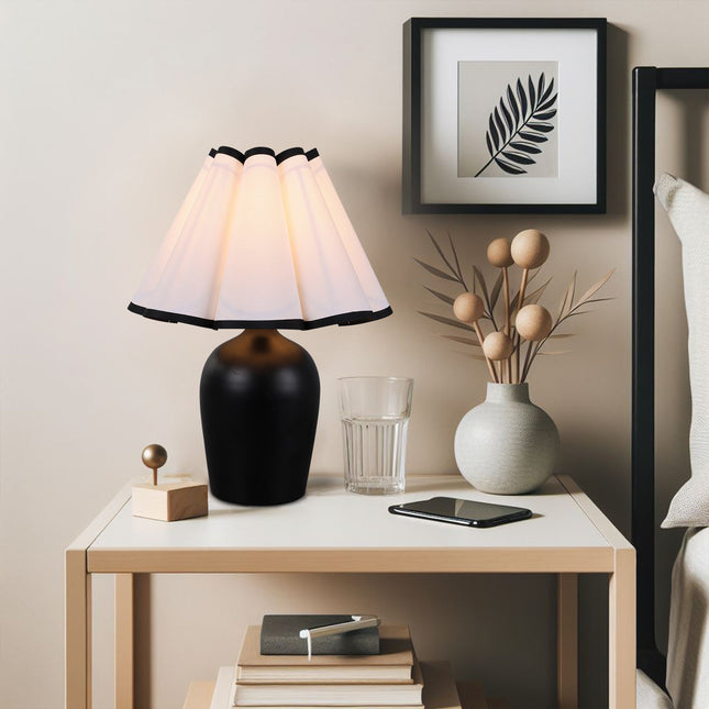 Wilma Touch Table Lamp with Fabric Shade and Black Iron Base.