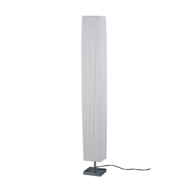 Shadea Floor Lamp with White Fabric Shade and Chrome Base.