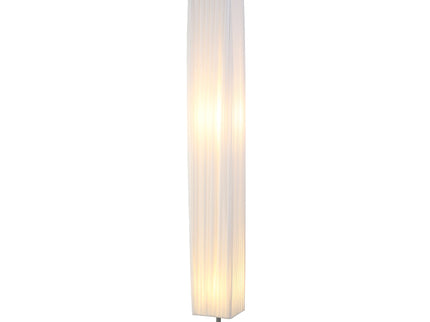 Shadea Floor Lamp with White Fabric Shade and Chrome Base.