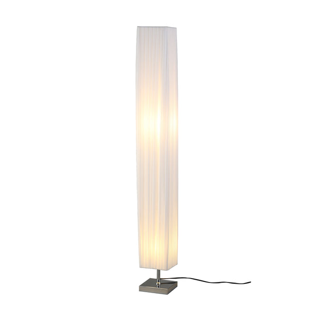 Shadea Floor Lamp with White Fabric Shade and Chrome Base.