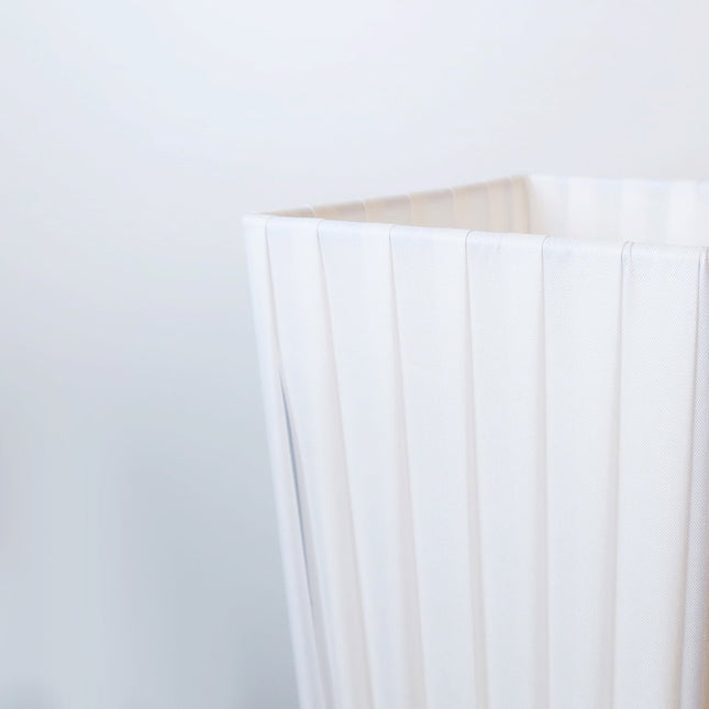 Shadea Floor Lamp with White Fabric Shade and Chrome Base.