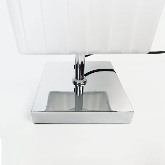 Shadea Floor Lamp with White Fabric Shade and Chrome Base.