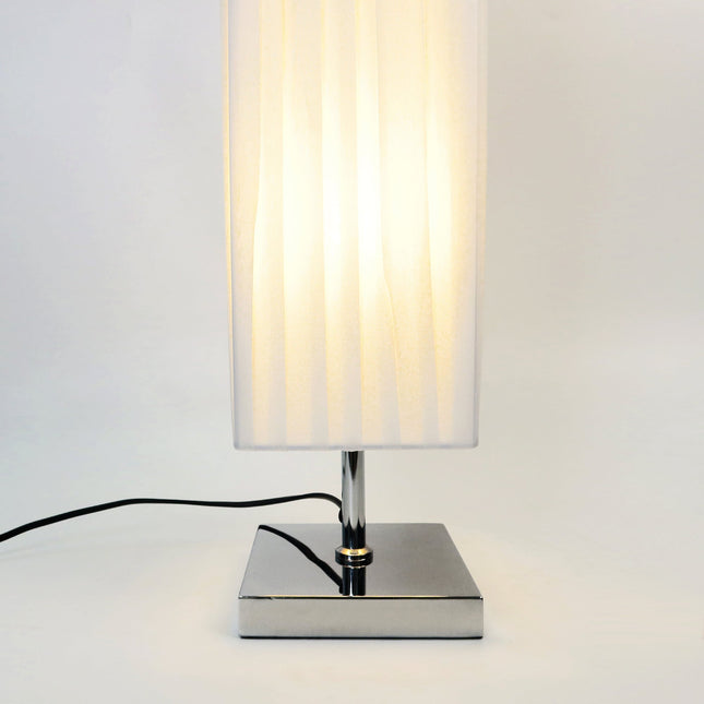 Shadea Floor Lamp with White Fabric Shade and Chrome Base.
