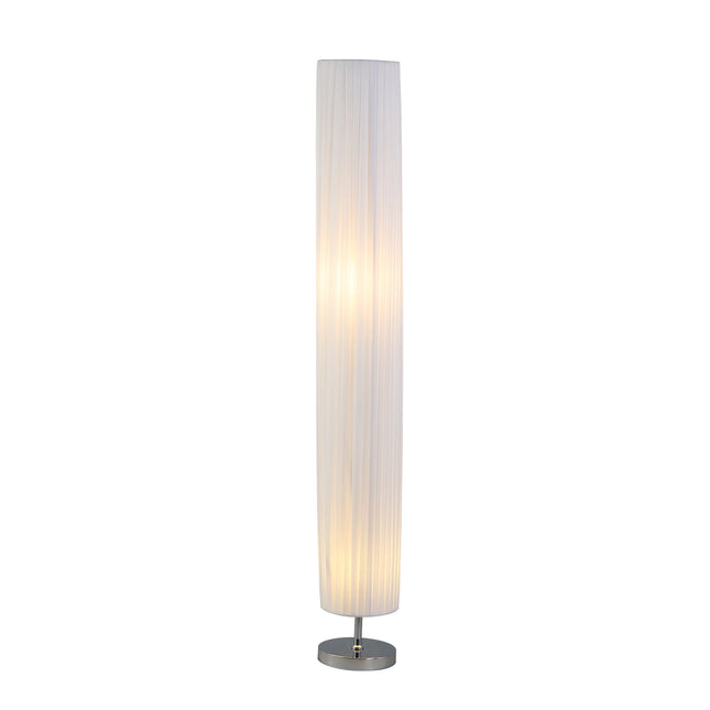 Eclara Floor Lamp with White Fabric Shade and Chrome Base.