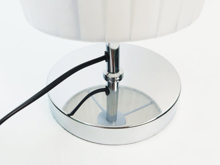 Eclara Floor Lamp with White Fabric Shade and Chrome Base.