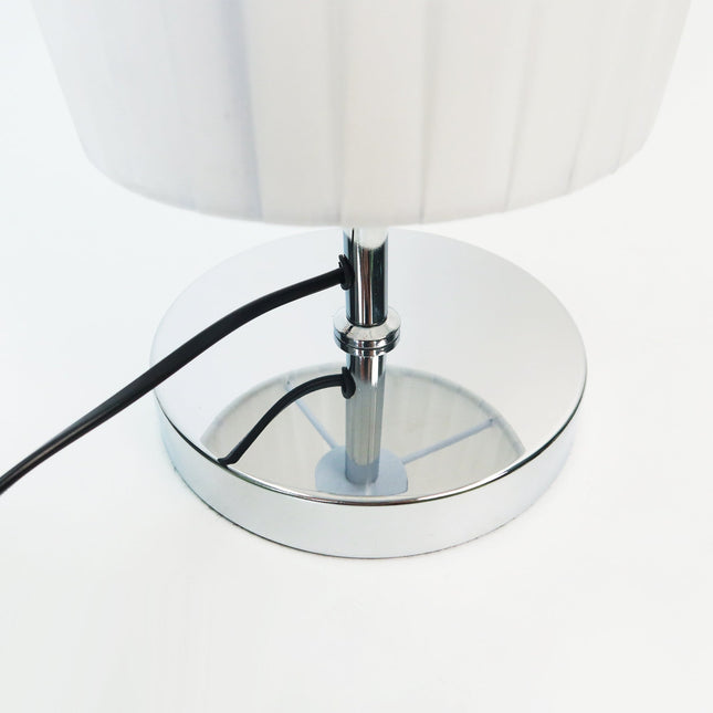 Eclara Floor Lamp with White Fabric Shade and Chrome Base.