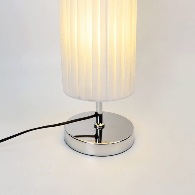 Eclara Floor Lamp with White Fabric Shade and Chrome Base.