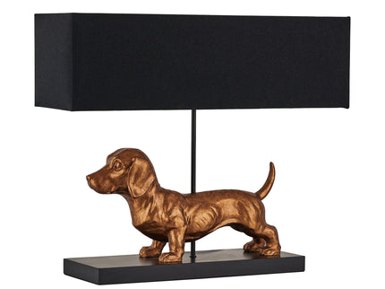 Dachshund Elegance Table Lamp Gold with Black Fabric Shade.