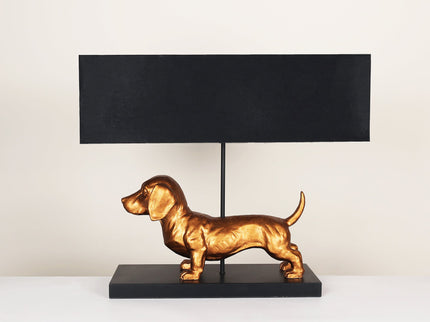 Dachshund Elegance Table Lamp Gold with Black Fabric Shade.
