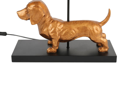 Dachshund Elegance Table Lamp Gold with Black Fabric Shade.