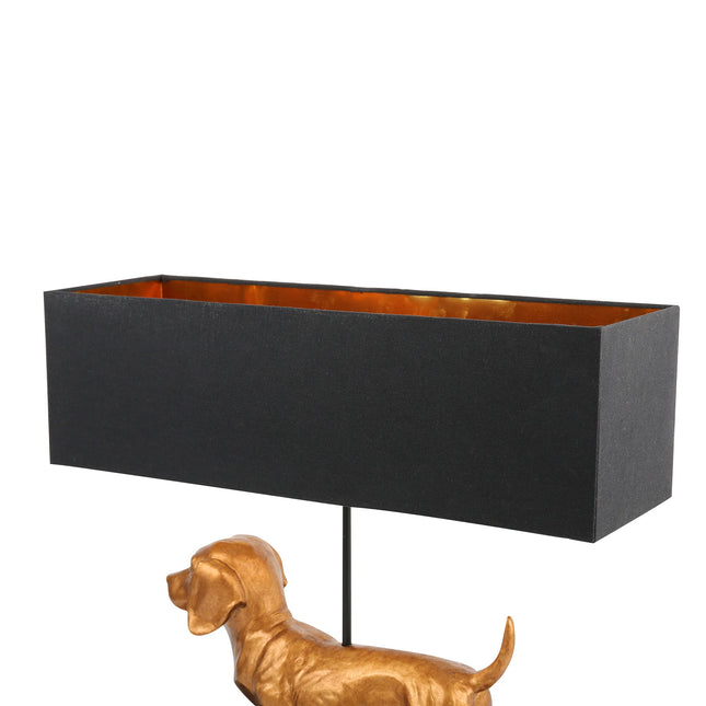 Dachshund Elegance Table Lamp Gold with Black Fabric Shade.