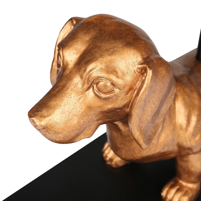 Dachshund Elegance Table Lamp Gold with Black Fabric Shade.
