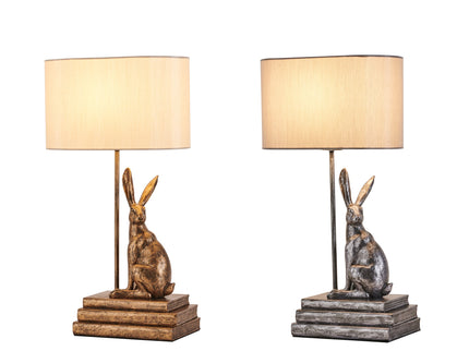 Rabbit Regal Table Lamp Gold Silver Elegant Ornate Hare Design.
