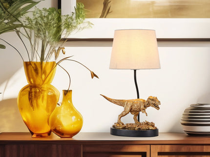 T-Rex Triumph Table Lamp Gold Elegant Dinosaur Desk Light.