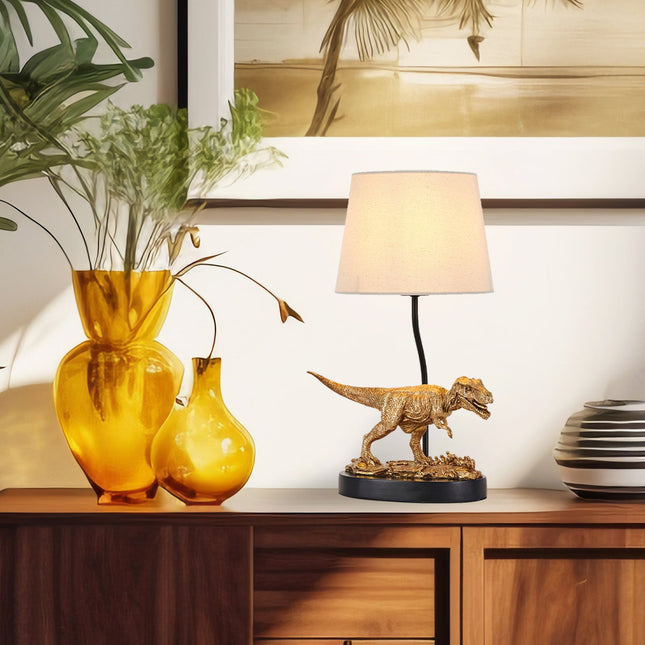T-Rex Triumph Table Lamp Gold Elegant Dinosaur Desk Light.
