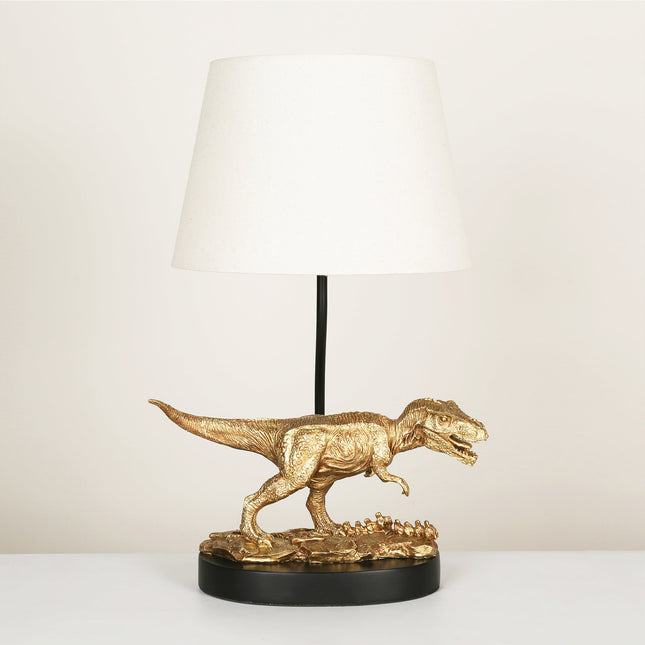 T-Rex Triumph Table Lamp Gold Elegant Dinosaur Desk Light.