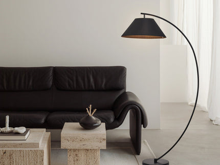 Remi Floor Lamp Black Brass Modern Over-Arched Floor Light.