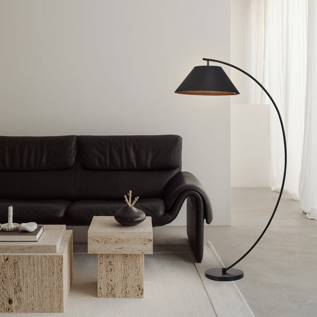 Remi Floor Lamp Black Brass Modern Over-Arched Floor Light.
