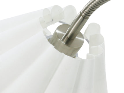 Eleanor Floor Lamp with Satin Nickel Finish and White Pleated Shade.