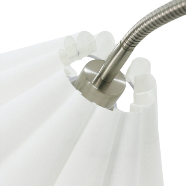 Eleanor Floor Lamp with Satin Nickel Finish and White Pleated Shade.
