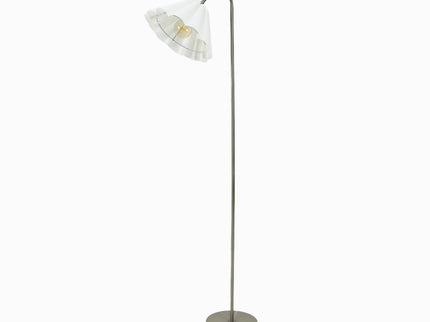Eleanor Floor Lamp with Satin Nickel Finish and White Pleated Shade.