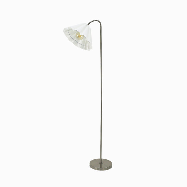 Eleanor Floor Lamp with Satin Nickel Finish and White Pleated Shade.