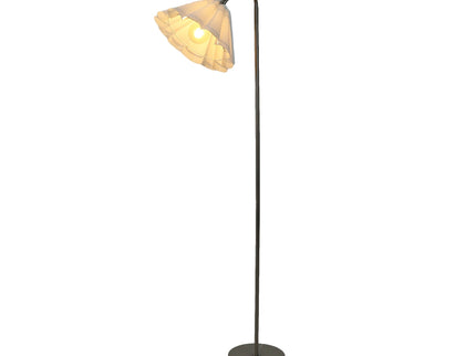 Eleanor Floor Lamp with Satin Nickel Finish and White Pleated Shade.