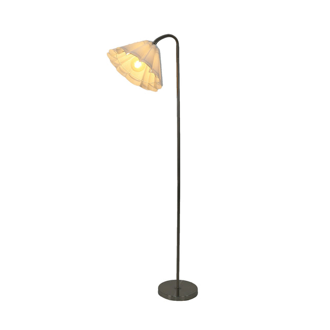 Eleanor Floor Lamp with Satin Nickel Finish and White Pleated Shade.