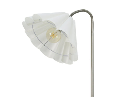Eleanor Floor Lamp with Satin Nickel Finish and White Pleated Shade.