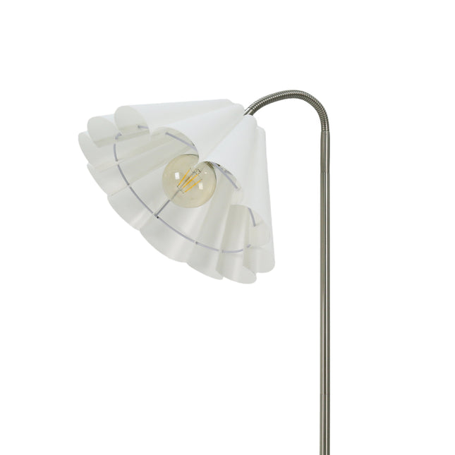 Eleanor Floor Lamp with Satin Nickel Finish and White Pleated Shade.