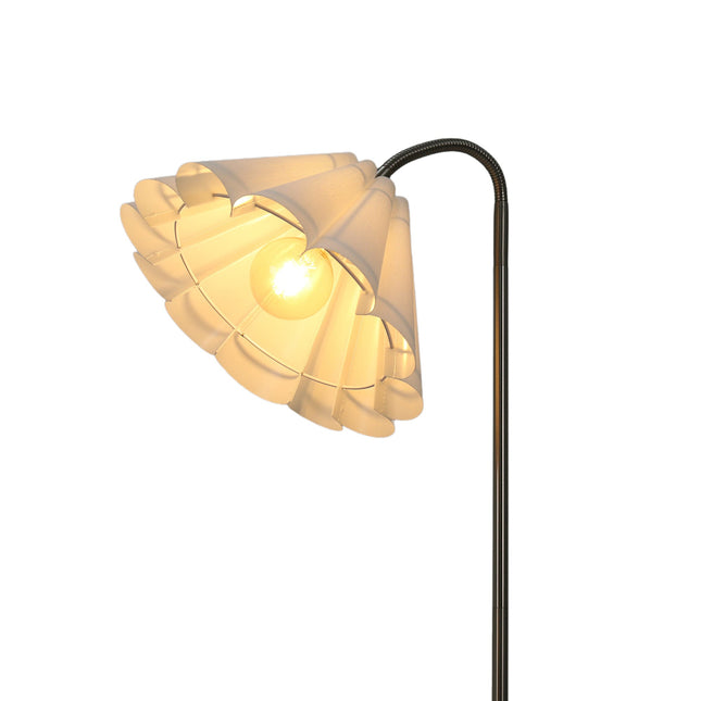 Eleanor Floor Lamp with Satin Nickel Finish and White Pleated Shade.