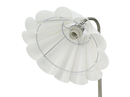 Eleanor Floor Lamp with Satin Nickel Finish and White Pleated Shade.