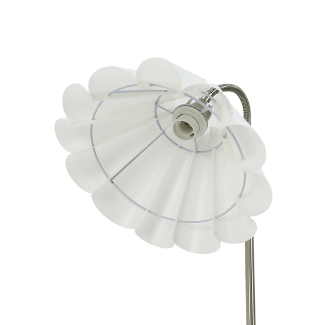 Eleanor Floor Lamp with Satin Nickel Finish and White Pleated Shade.