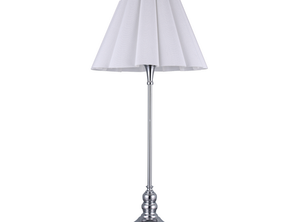 Giselle Table Lamp with Chrome Base and White Linen Shade.
