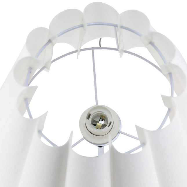 Giselle Table Lamp with Chrome Base and White Linen Shade.