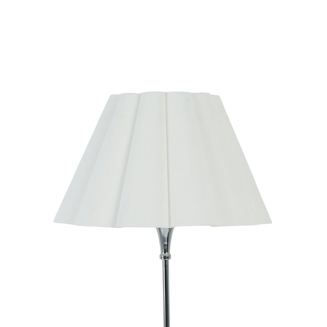 Giselle Table Lamp with Chrome Base and White Linen Shade.
